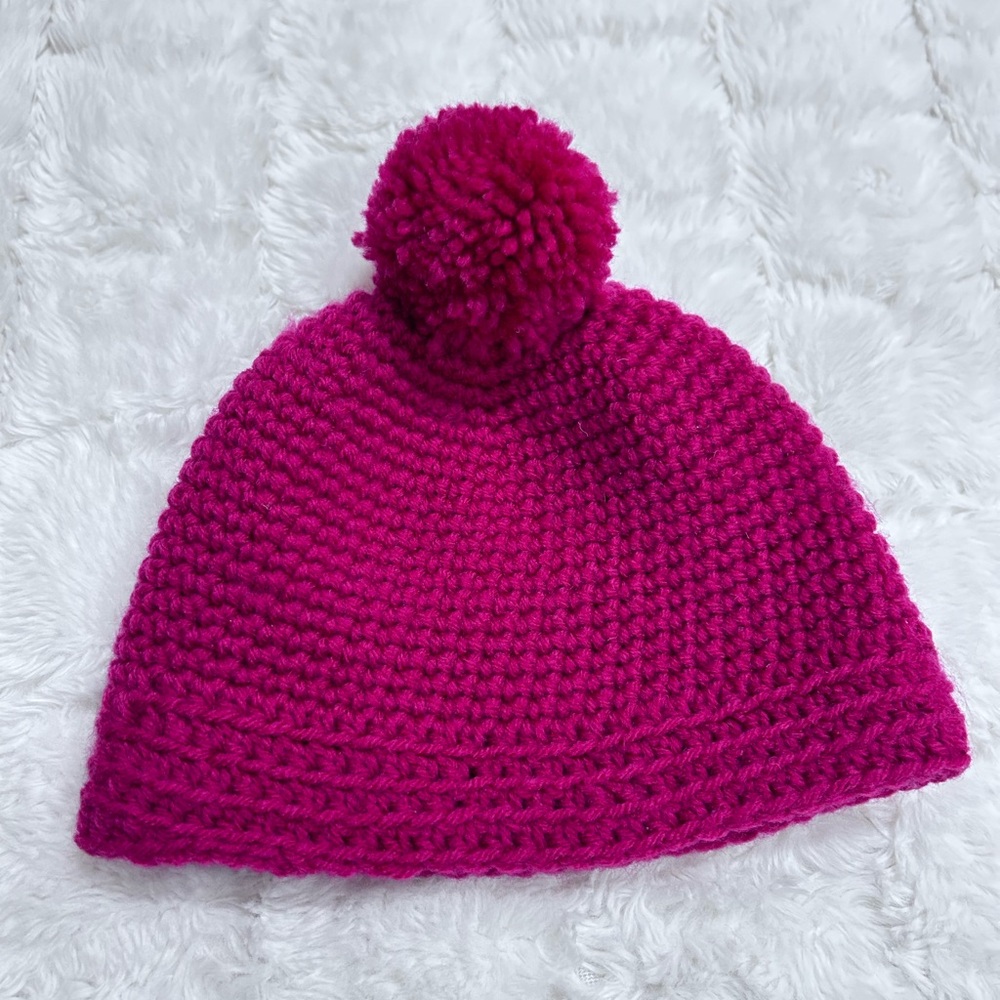 Handmade Fuchsia Baby Girl‎ Crochet Pom-Pom Beanie Hat